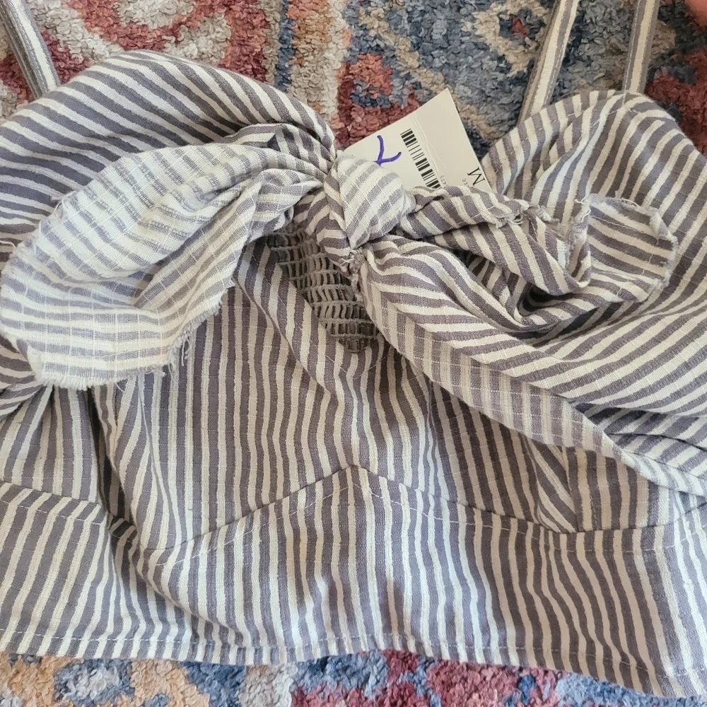 Free People NWT One Railroad Twin‎ Ties Striped Tie Top Cropped Medium